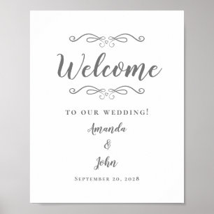 Welcome Wedding Elegant Calligraphy Gray White Poster