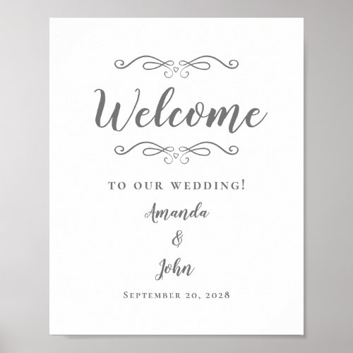 Welcome Wedding Elegant Calligraphy Gray White Poster