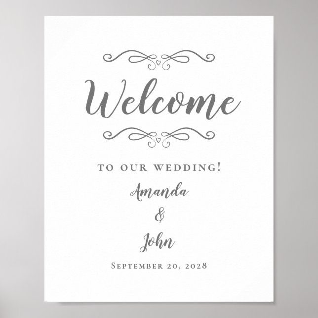 Welcome Wedding Elegant Calligraphy Gray White Poster (Front)