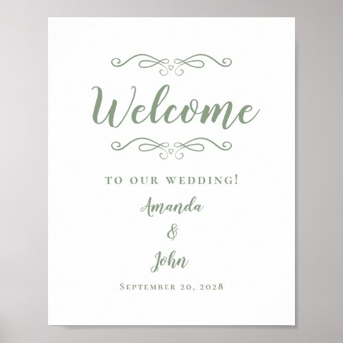 Welcome Wedding Elegant Calligraphy Sage Green Poster