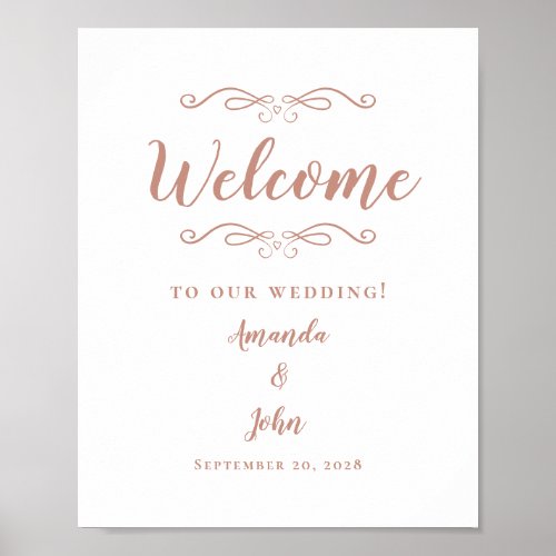 Welcome Wedding Elegant Chic Calligraphy Rose Gold Poster