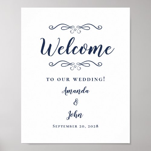 Welcome Wedding Elegant Modern Calligraphy Blue Poster