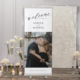 Welcome wedding elegant script photo retractable banner