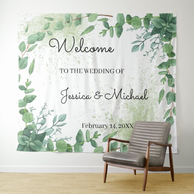 Welcome Wedding Eucalyptus Tapestry (In Situ (Horizontal))