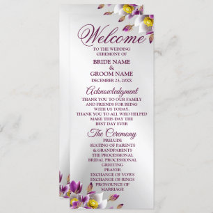 Welcome Wedding Floral Pink Purple Silver Elegant Program