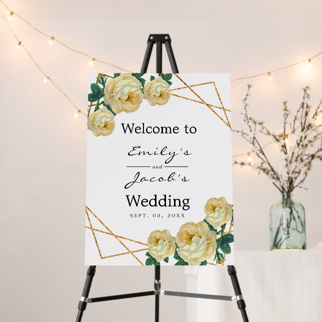 Welcome Wedding Gold Glitter Geo Yellow Floral Foam Board (In Situ (Stand))