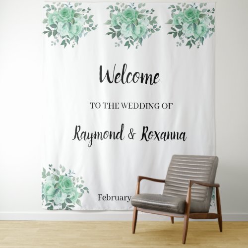 Welcome Wedding Green Roses Tapestry
