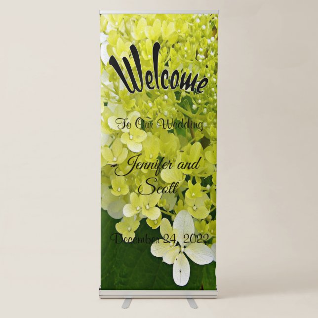 Welcome Wedding Hydrangea Floral Retractable Banne Banner (Front)