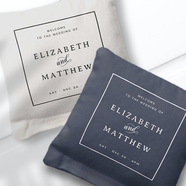 Welcome Wedding Modern Simple Elegant Chic Frame Cornhole Bags (Creator Uploaded)