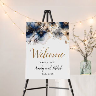 Welcome Wedding Navy Blue Gold Floral Posters