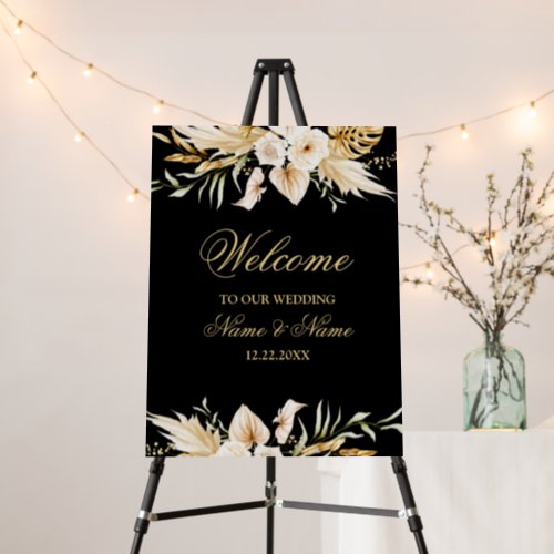 Welcome Wedding Party Blush Pink Floral Gold Black Foam Board