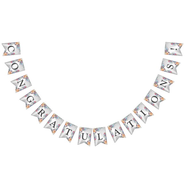 Welcome Wedding Party Colorful Flowers Modern Bunting Flags (All)