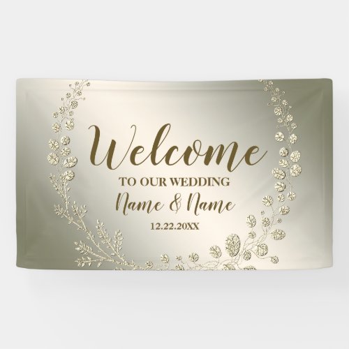 Welcome Wedding PartyGolden Floral Leaves Wreath Banner