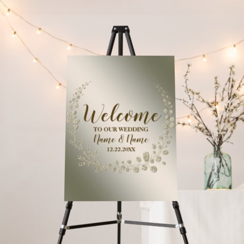 Welcome Wedding PartyGolden Floral Leaves Wreath Foam Board