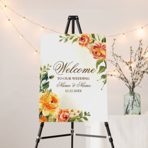 Welcome Wedding Party Orange Yellow Red Floral Foam Board