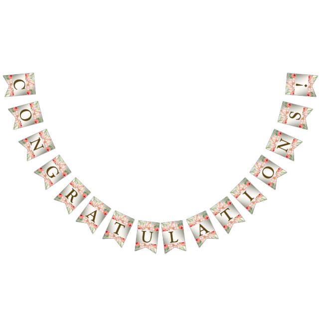 Welcome Wedding Party Peach Orange Floral Rustic Bunting Flags (All)