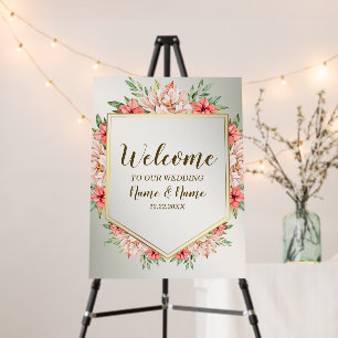 Welcome Wedding Party Peach Orange Floral Rustic Foam Board