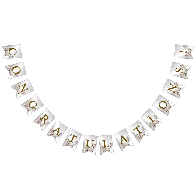 Welcome Wedding Party Pink Floral Silver Elegant Bunting Flags (All)