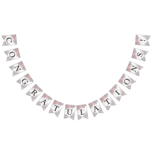 Welcome Wedding Party Pink Flowers Silver Elegant Bunting Flags (All)