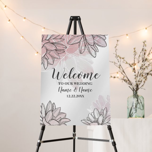Welcome Wedding Party Pink Flowers Watercolor Foam Board (In Situ (Stand))