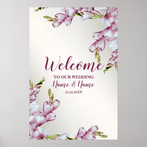 Welcome Wedding Party Pink White Flowers Rustic Poster