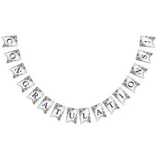 Welcome Wedding Party Purple Floral Green Foliage Bunting Flags