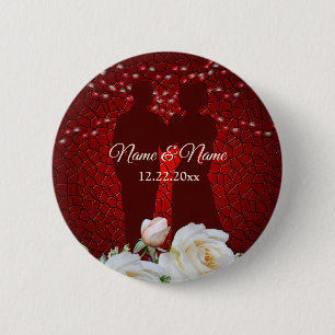 Welcome Wedding Party Red Floral Modern Button