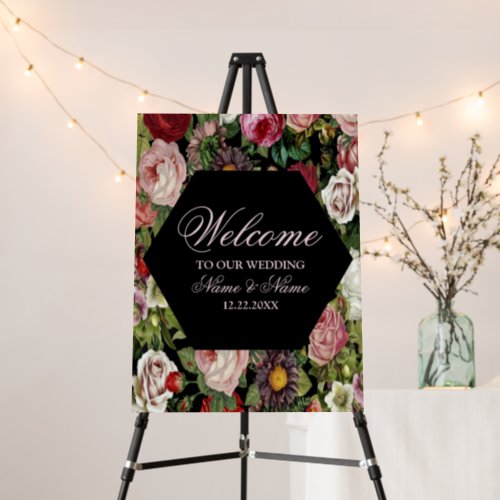 Welcome Wedding PartyRed Pink Floral Green Black Foam Board