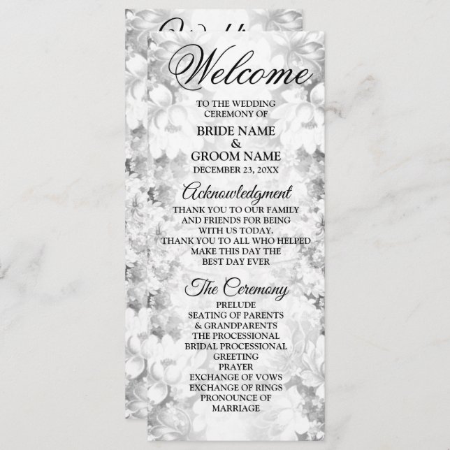 Welcome Wedding Party Silver Floral Elegant Program (Front/Back)