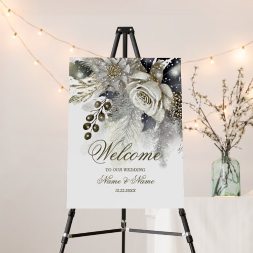 Welcome Wedding Party Silver Golden White Roses Foam Board