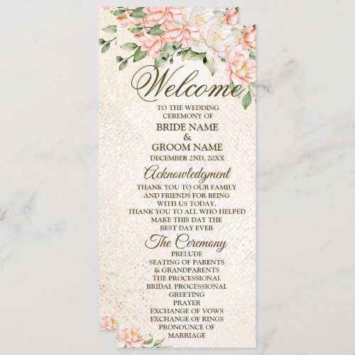 Welcome Wedding Party Watercolor Peach Flowers Program