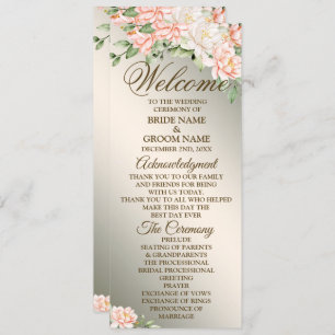 Welcome Wedding Party Watercolor Peach Flowers Program