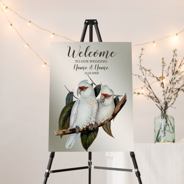 Welcome Wedding Party White Birds Green Leaves Foam Board (In Situ (Stand))
