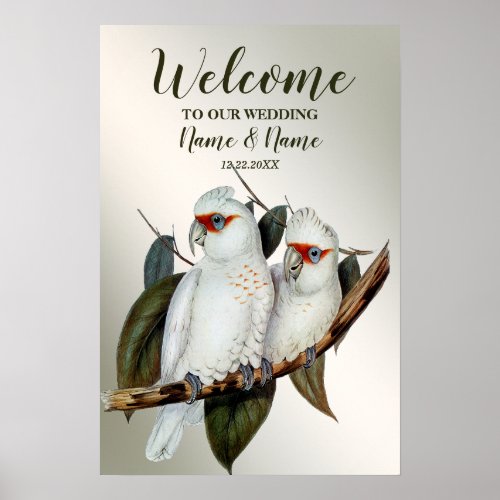 Welcome Wedding Party White Birds Green Leaves Poster