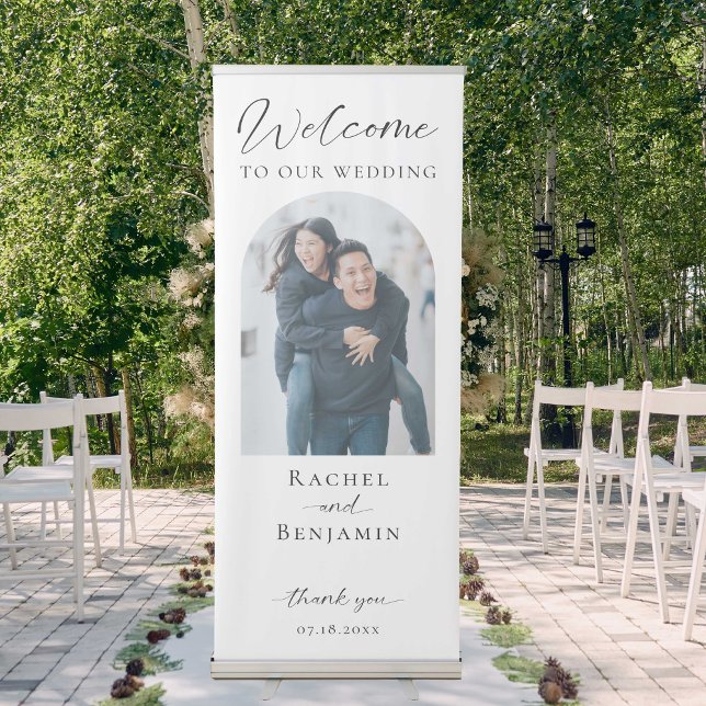 Welcome Wedding Photo Script Elegant Modern Simple Retractable Banner (Creator Uploaded)