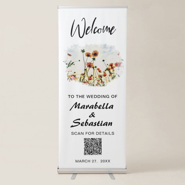 *~* WELCOME Wedding Poppy Floral AR9 Retractable Banner (Front)