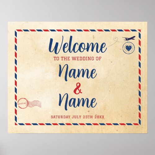Welcome Wedding Postal Card Travel Plane  Poster