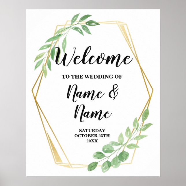 Welcome Wedding Poster Gold Sign Leaves Poster (Front)