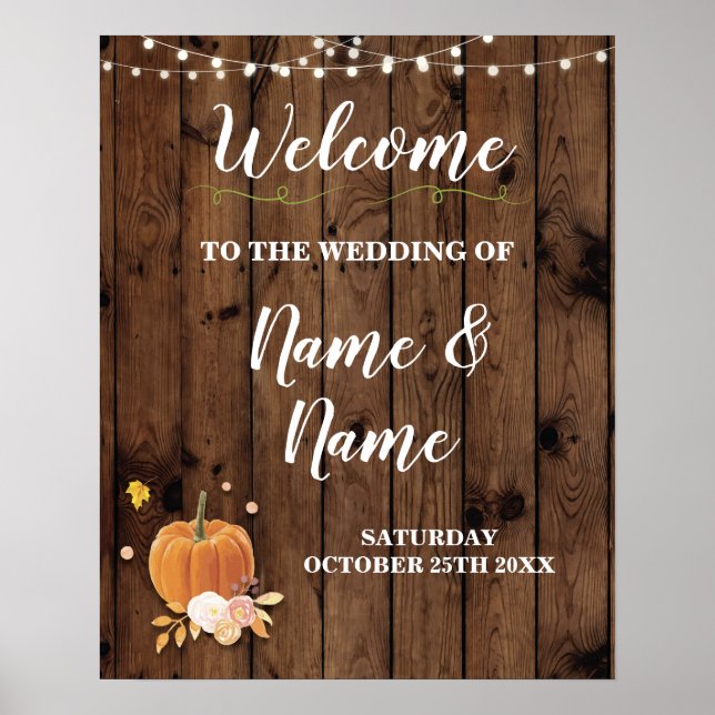 Welcome Wedding Poster Pumpkin Sign Wood Harvest (Front)