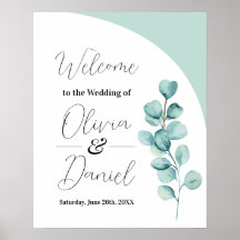 Welcome Wedding Poster Sign Eucalyptus Leaves Mint