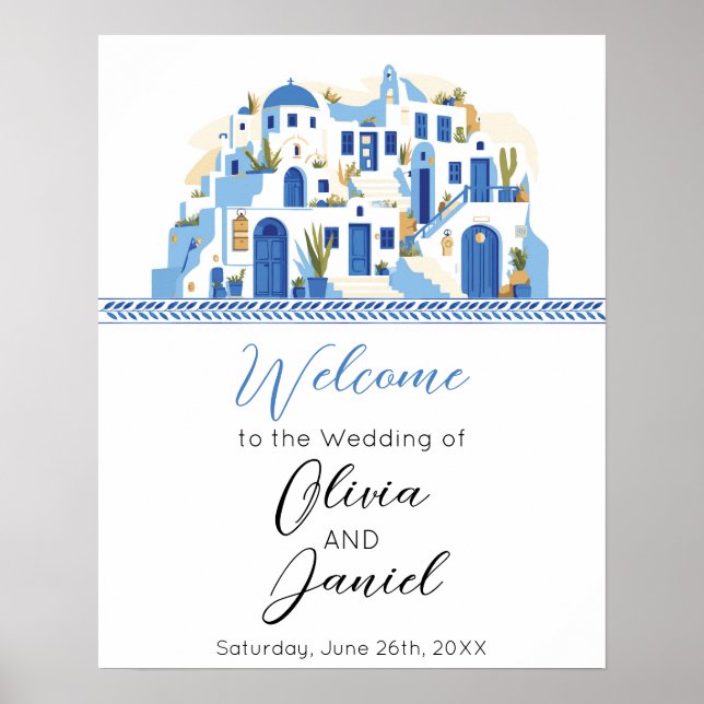 Welcome Wedding Poster Sign Santorini Greece (Front)