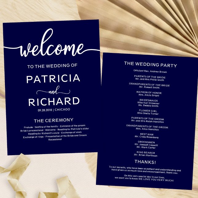 Welcome Wedding Program Calligraphy Navy Blue (Creator Uploaded)