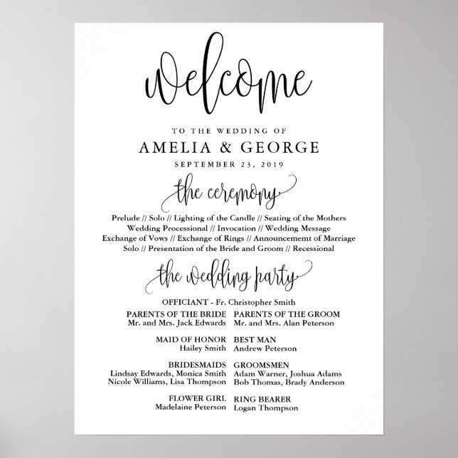 Welcome wedding program sign (Front)