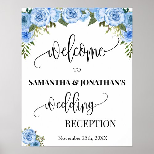 Welcome Wedding Reception Blue Floral Wedding sign