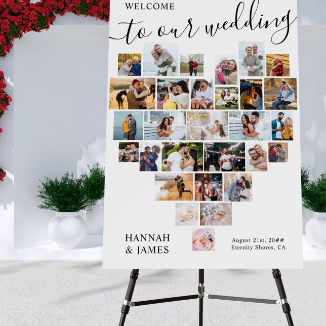 Welcome Wedding Script Heart Photo Collage Large Foam Board (Creator Uploaded)
