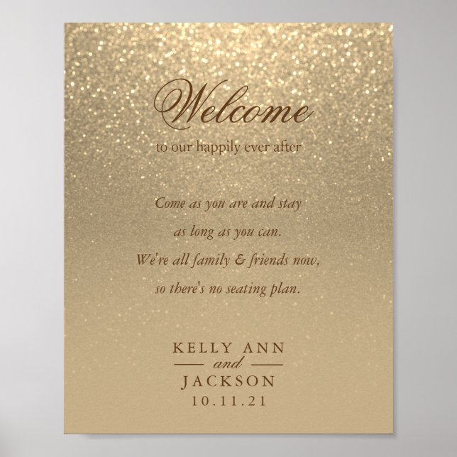 Welcome Wedding Seating - Gold Glitter Poster (Front)