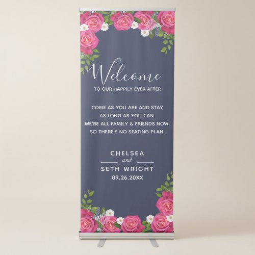 Welcome Wedding Seating _ Midnight Blue and Pink Retractable Banner