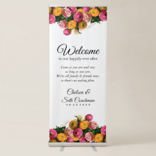 Welcome Wedding Seating - Pink and Yellow Floral Retractable Banner