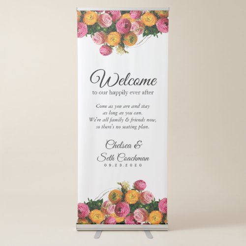 Welcome Wedding Seating _ Pink and Yellow Floral Retractable Banner