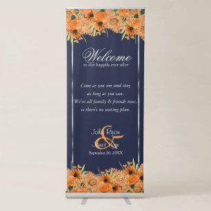 Welcome Wedding Seating - Pretty Orange Flowers Retractable Banner